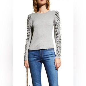 VERONICA BEARD Delara Knit Long Ruched-Sleeve Tee Size XS Color Gray